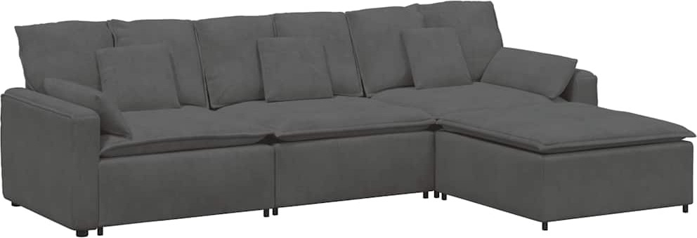 Modulares Sofa mit Fußhocker und Kissen Dunkelgrau