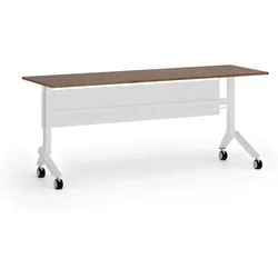 Mobiler Schreibtisch PRIMO MOVE, 180x60 cm, weißes Metallgestell, Nussbaum
