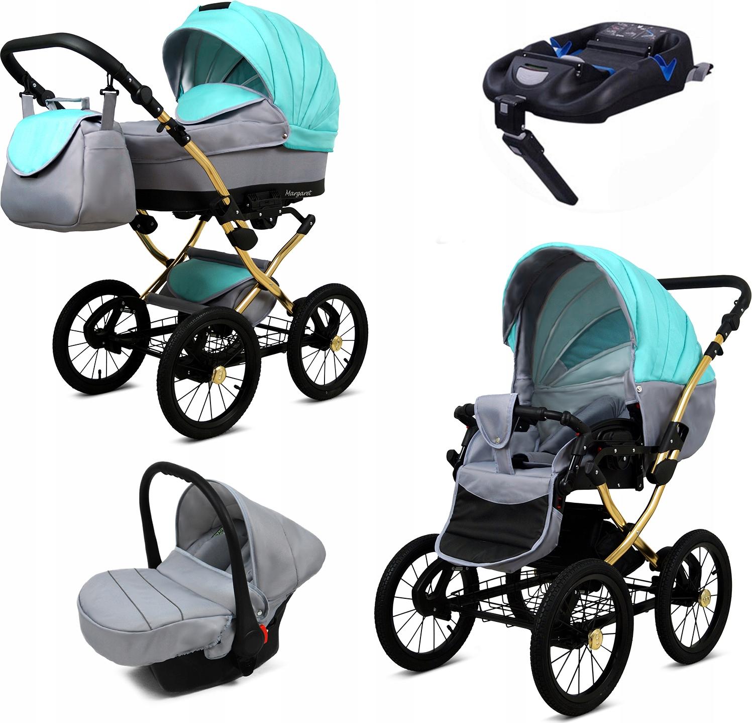 BabyLux Margaret Gold | 4in1 Kinderwagen Set | Mint | Kombikinderwagen | Kinderwagenset | Isofi