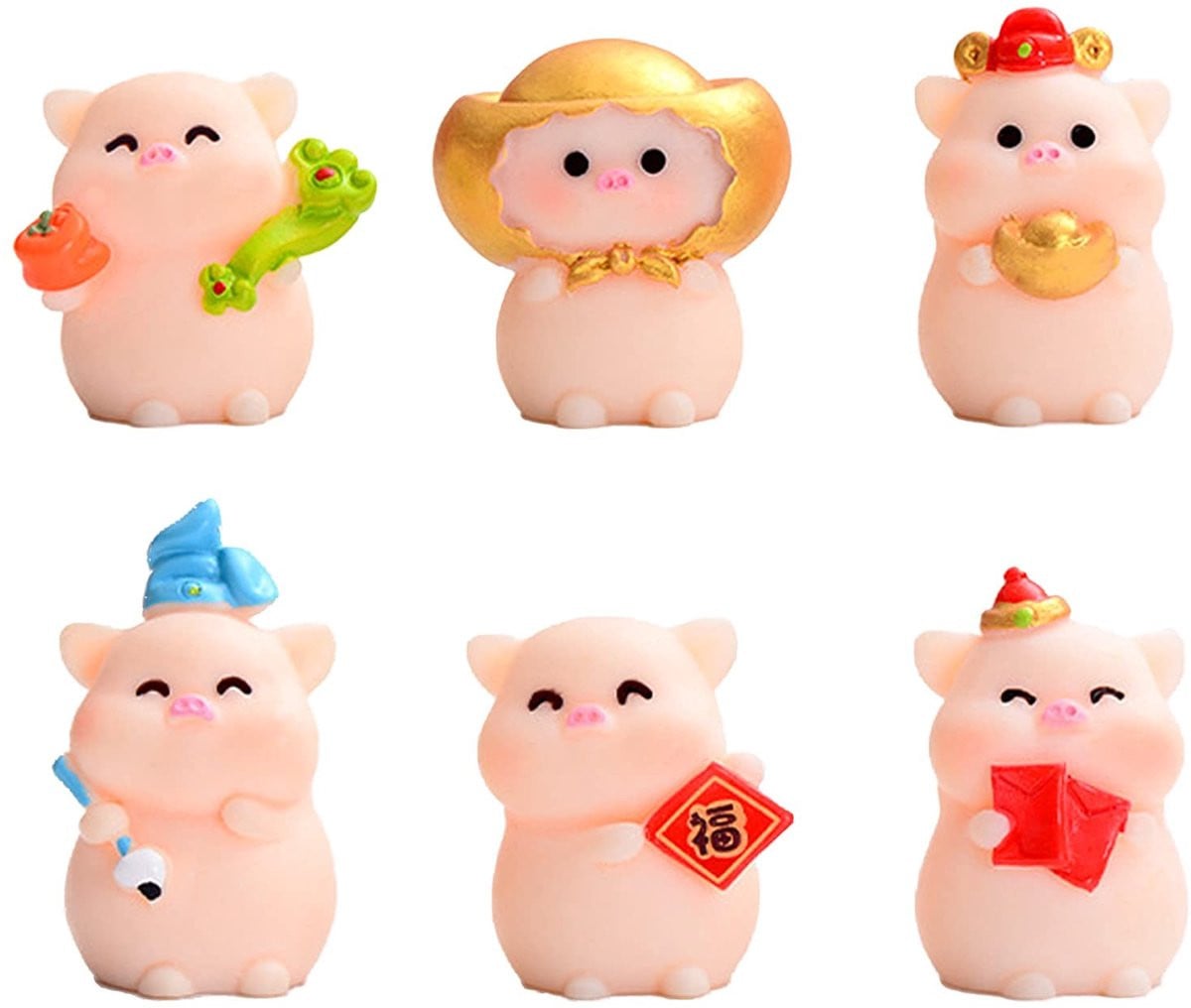 Dailygoods Varkensbeeldjes 6 Stuks - Roze Hars Ornamenten - Miniatuur Decoratie