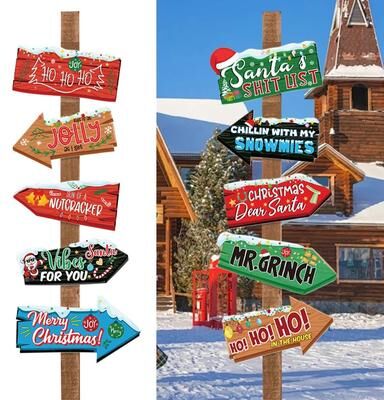 Inspire Essentials Christmas Directional Sign Ornaments Set Of 10 Tree Hanging Decorations Christmas Directional Sign Ornaments Set Of 10 Tree Hanging Decorations