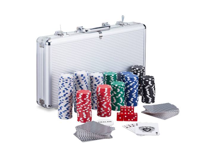 Pokerkoffer mit 300 Laserchips Blau-Rot-Silber
