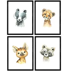 POSTER Set mit 4 Tiger Mofeta Hiena Waschbär A3 Rahmenlos
