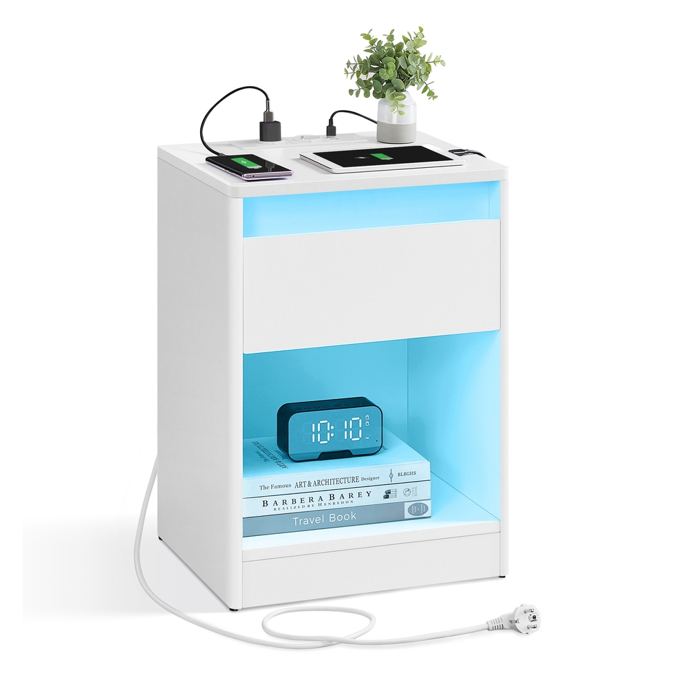 VASAGLE Nachttisch mit LED-Beleuchtung modern wolkenweiß B34LET618T15