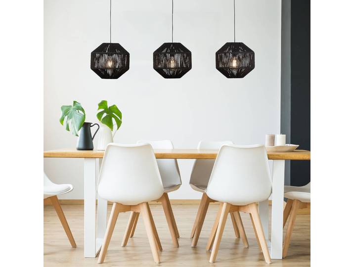 Searchlight Hängeleuchte Wicker, dimmbar, schwarz, Metall, Modern