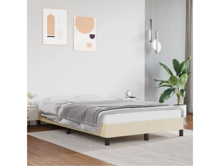 Kunstleder Bettgestell Schlafzimmer Stützbeine Creme 120x200 cm Bettgestell Creme 120x200 cm Kunstleder Polsterbett mit Kopfteil Lattenrost Stabil Stützbeine Luxus Bettrahmen Ohne Matratze
