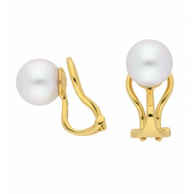 Paar Ohrclips ADELIA´S "Ohrclips Ohrringe 585 Gold ( 14K ) mit Perle", gold, Ohrringe, Damen, Damen, Gold, Goldohrringe