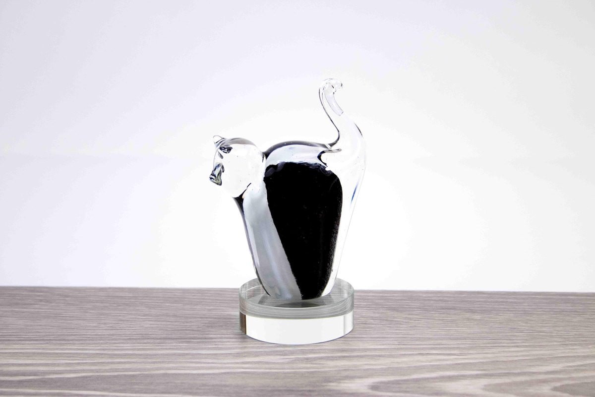 Mini Urn Zwart Witte Kat van Mondgeblazen Loranto Glas