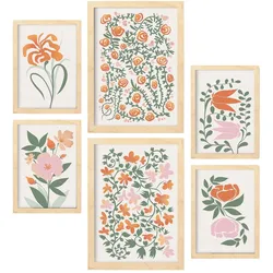 POSTER Set Mit 6 Fustige Blume Zusammenfassung A3 & A4 Rahmen Aus Hellem Holz