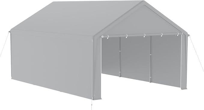 Zeltgarage Große Carport Garagenzelt Autoüberdachung Garagenüberdachung Lagerzelt UV-beständig Wasserdicht Unterstand mit Roll-up-Fenster (4x6 m, Grau)