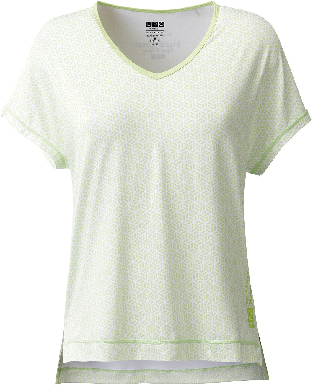 Funktionsshirt LPO "Rabea Funktionsshirt", Damen, Gr. 44L, grün (sunny lime), Jersey, 90% Polyester, 10% Elasthan, regular fit hüftbedeckend, Rundhals, geschnittene Kante mit Schlitzen, Shirts Funktionsshirt, Allover-Print, seitliche Schlitze sunny lime 4