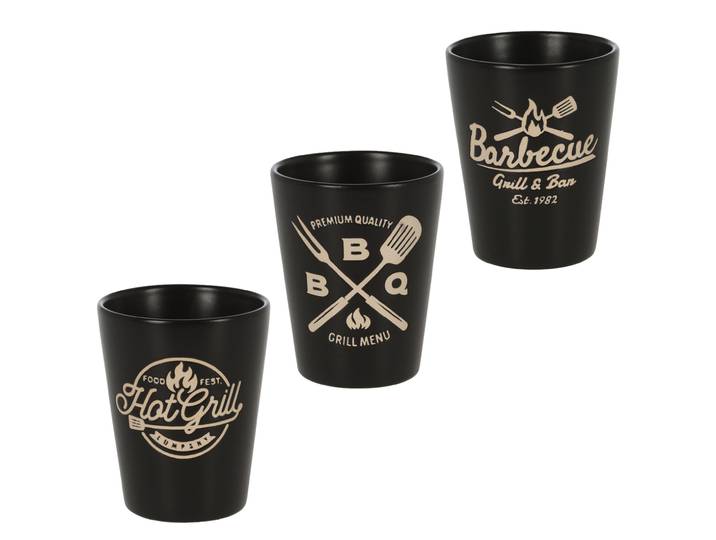 3er-Set Becher aus Keramik, 3 unterschiedliche Muster, schwarz, weiss, Ø 8,6 x 10,6 cm