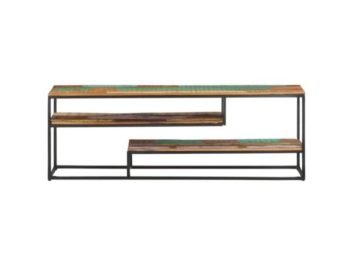 GKHPYURE TV-Schrank 130 x 30 x 45 cm aus Massivholz Drei Regalböden, Stahlrahmen, pulverbeschichtet, Industrie-Stil, Wandbefestigung inklusive, Montage erforderlich
