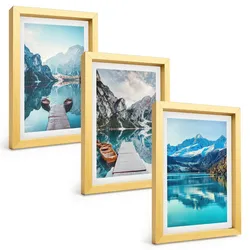 BILDER SET 3er Set - 20x30 cm Goldrahmen - Spiegelung der Boote auf Bergseen