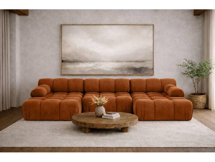Kaiser Möbel Ecksofa U-Form, Stoff Velours Salvador, Braun, Selia U