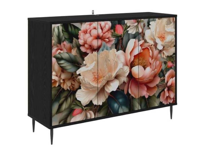 XHNIFBN Sideboard Schwarz Eichen-Optik Anrichte 102x33x76 cm BORNE Modernes Design mit 3 Türen und 2 Einlegeböden für Wohnzimmer, Esszimmer oder Flur. Erhöhte Füße für gute Luftzirkulation.