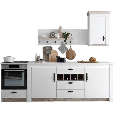Küchenzeile HOME AFFAIRE "Florenz, Küche in Pinie Weiß, mit Herdumbau, ohne E-Geräte", weiß (küche: weiß, front: pinie weiß, korpus: pinie weiß, arbeitsplatte: pinie weiß), B:364cm H:200cm T:60cm, Komplettküchen-Sets, Küchenzeile, Breite 364 cm, mit...