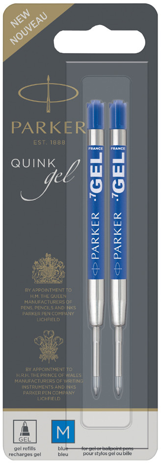 Parker Gel-Mine blauwe pen met medium schrijfdikte, 2 stuks in blisterverpakking