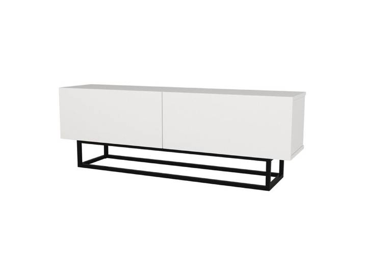 Meuble TV Nolven avec piètement court 135 x 32 x 47 cm blanc