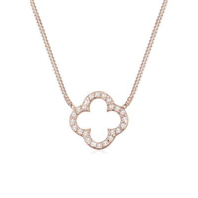 Silberkette ELLI "Halskette Kleeblatt Glück Zirkonia 925 Silber" Gr. 40, rosa (rosegold), Halsketten, Damen, 40,mit Stein, Silber 925 (Sterlingsilber), Silberkette