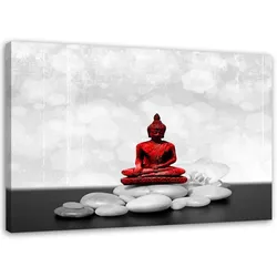 LEINWANDBILD Roter Buddha auf Steinen 120x80cm