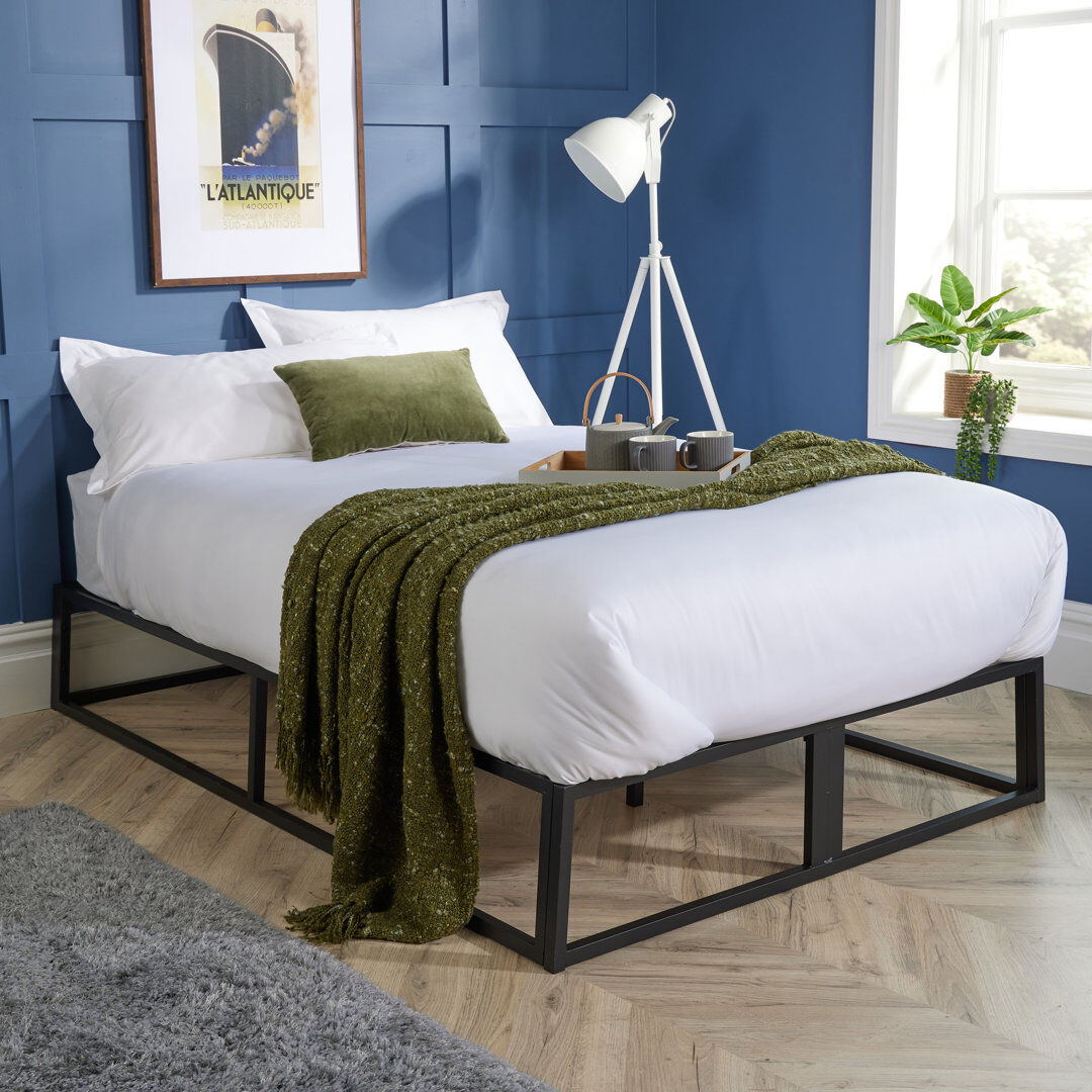 White Noise Lassen Black Metal Industrial Platform Bed Frame Black Small Double (4')