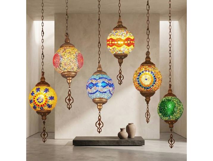 Lampe suspendue décorative artisanale marocaine turque bohème en mosaïque de verre coloré pour chambre, restaurant, café, bar