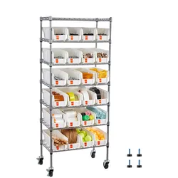 VEVOR Standregal, Lagerregal mit 7 Ebenen & 24 kleinen Stapelboxen, Bücherregal, Küchenregal mit Rollen, Werkzeugorganizer für Garage, Büro, Restaurant, Klassenzimmer, Küche, 600x350x1480mm