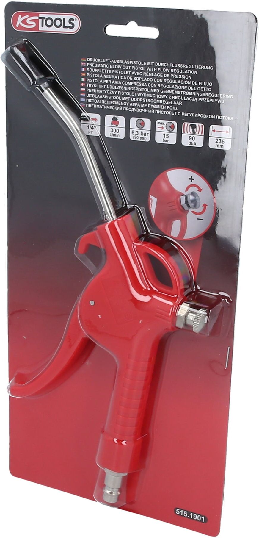 KS Tools Druckluft-Ausblaspistole mit Durchflussregulierung (515.1901)