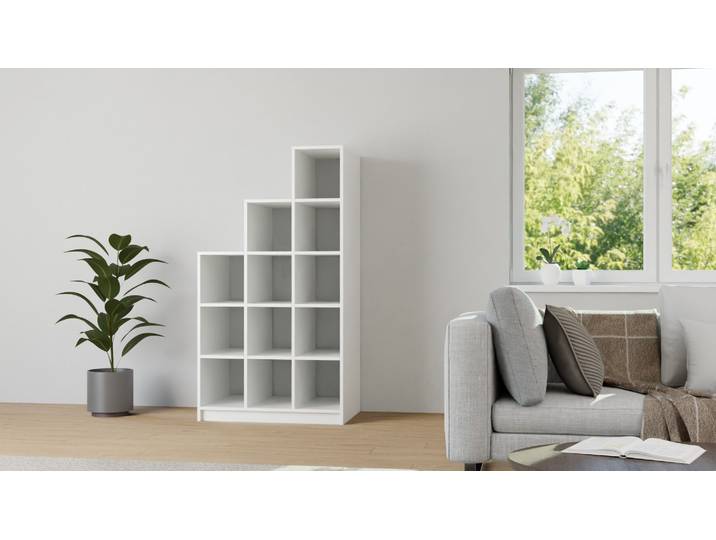 60 cm tiefes Stufenregal nach Maß MDF Beschichtet MDF Weiß matt