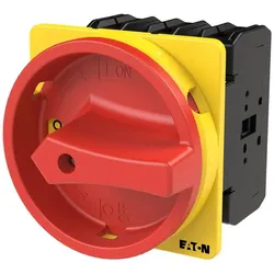 Eaton 110199 Hauptschalter, P3, 63 A, Einbau, 3-polig, NOT-AUS-Funktion, mit rotem Drehgriff und gelbem Sperrkranz P3-63/E/SVB