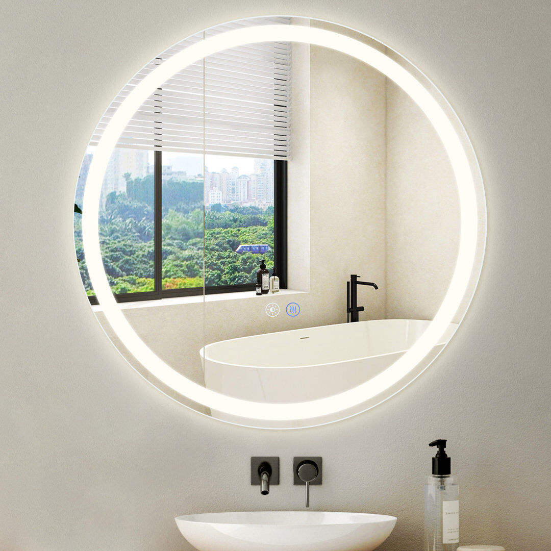 Metro Citlally Circle Lighted Aluminium Framed Wall Accent Mirror in Silver Silver 80cm x 80cm.