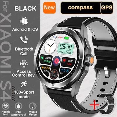Uplift Picks UltraTrack S4 AMOLED Smart Watch Outdoor GPS NFC Bluetooth Call black Leather xiaomi S4 Ultra