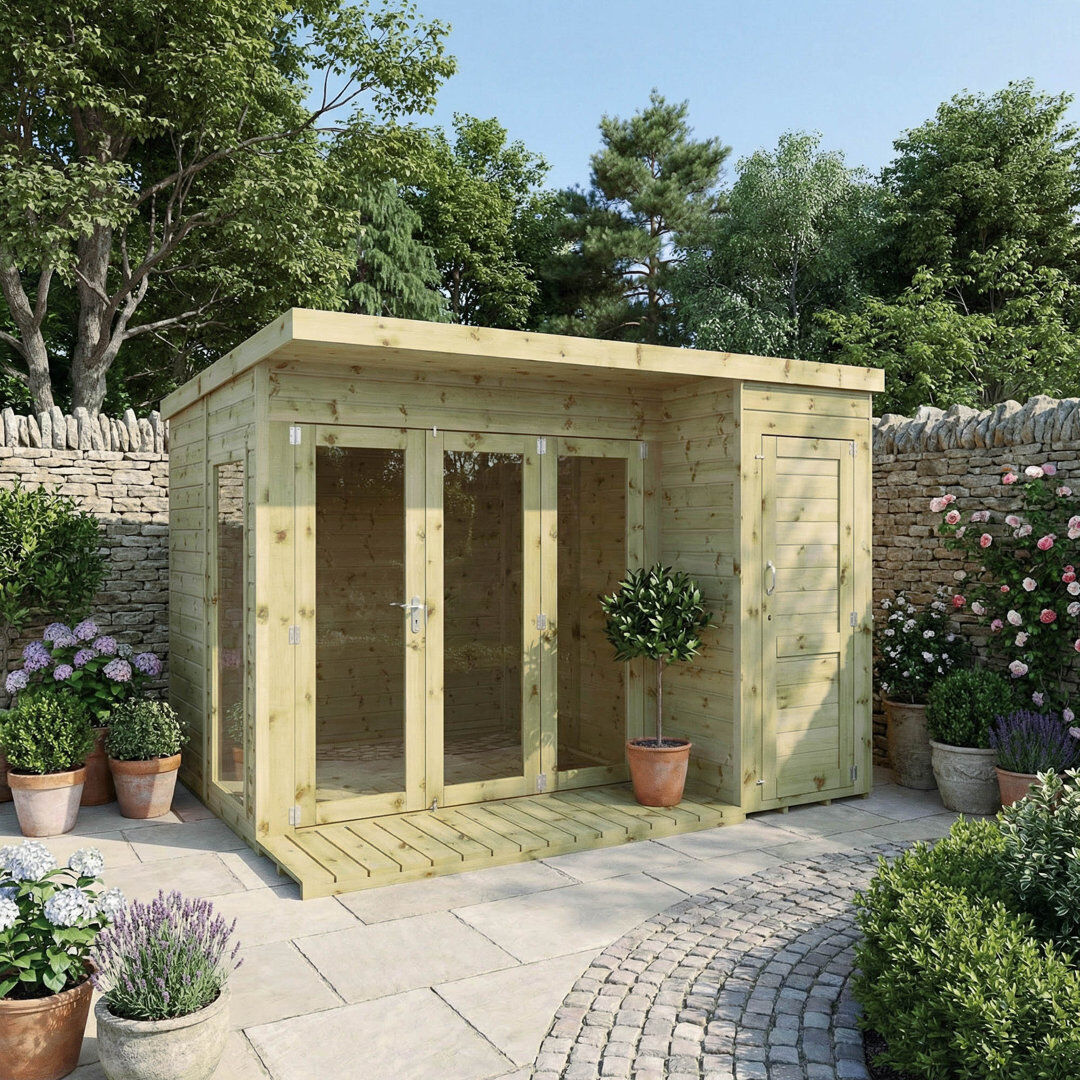 Mercia Garden Products Mercia 10 x 8ft Premium Contemporary Summerhouse With Side Shed