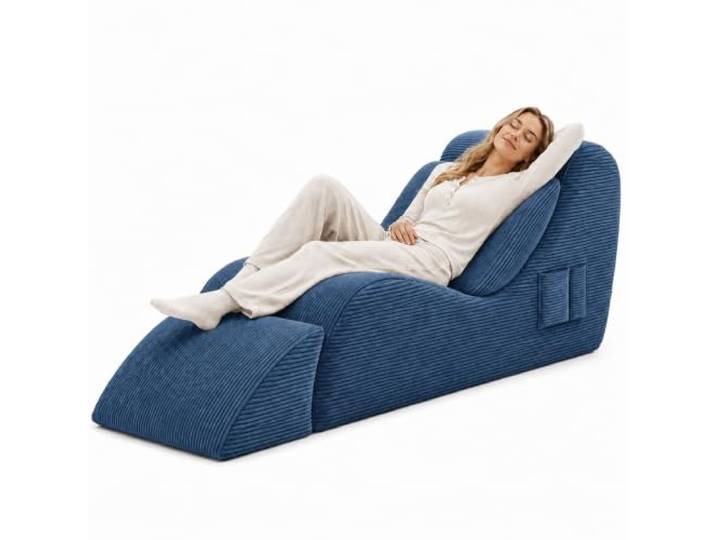 JSWHYBD Yoga Stuhl Erwachsene 175 cm, Ergonomische Chaiselongue Geschwungenes Bodensofa aus Cord für Yoga, Stretching, Meditation, Pilates und Entspannung(Blue)