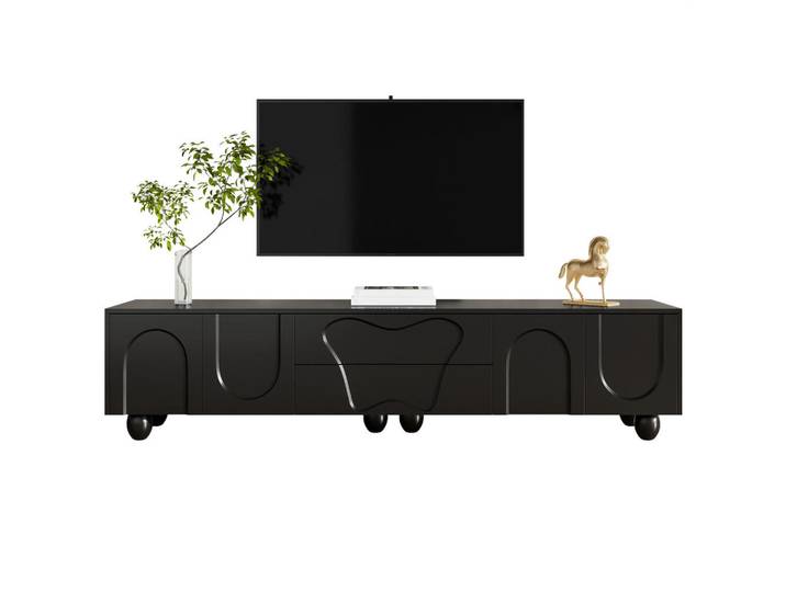 Evryae Lowboard mit Schubladen und Stauraum Schwarz 180 cm, Holz, 2 Schubladen, Rechteckig,Rechteckig, kugelförmig, 180x42x40 cm, Wohnzimmer, TV Möbel, Lowboards, Lowboards stehend