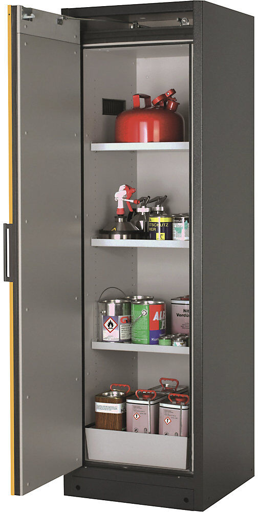 Feuerbeständiger Industrie-Gefahrstoffschrank Typ 90, HxBxT 1955 x 600 x 615 mm, 1-türig, goldgelb asecos
