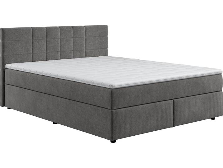 Boxbett, Polyester, Grau, 146×206 cm, Gepolstertes Kopfteil, Boxspringbett, Cotta