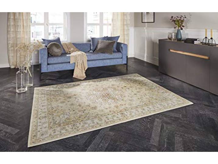 ELLE Decoration Nain Tapis Oriental - Poils Courts - Look Vintage - Motif d'ornements orientaux - Tapis Oriental Classique pour Salon\, Salle à Manger\, Couloir ou Chambre à Coucher - Jaune doré - 80 x