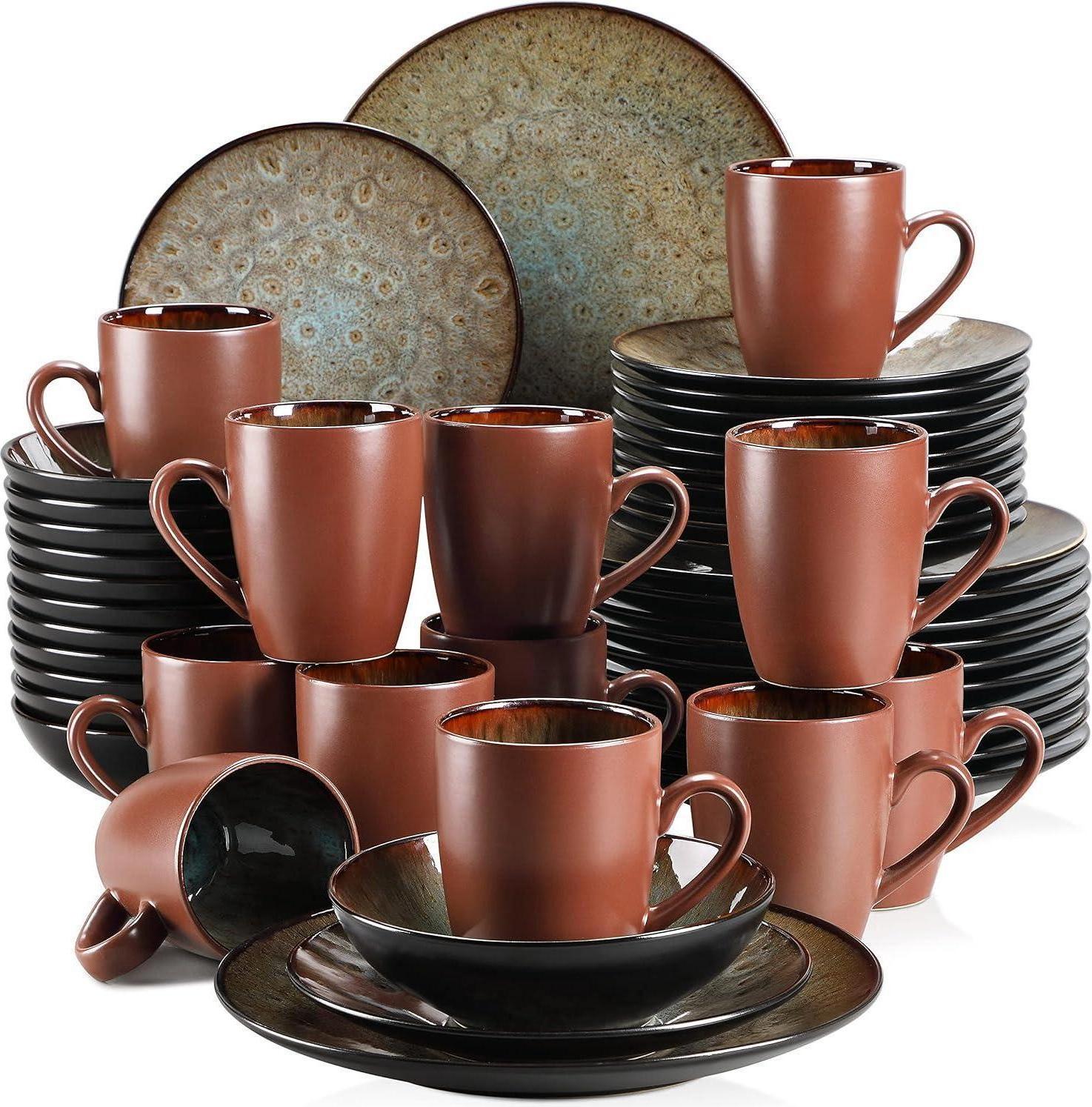 Vintage Steinzeug Tafelservice Set 48 tlg Braun - vancasso BUBBLE