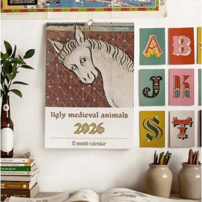2026 Wall Calendar Medieval Animal Theme With Humorous Ugly Style Illustrations a