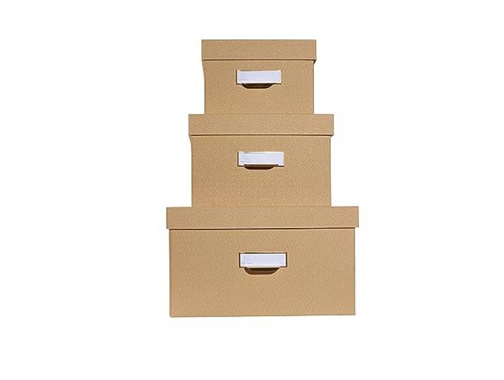 Exacompta - Réf. 79602E - Lot de 3 boîtes de rangement gigogne Office By Me - formats A4+/A5++ /A6++ - en carton recyclé recouvert d'un papier effet textile beige - porte-étiquette muni d'un rebord