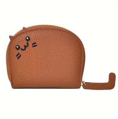 Discount Dollar Deals Cartoon Cat Wallet For Women Multi Card Holder, Cute Faux Leather Coin Purse ID Card Slot brown