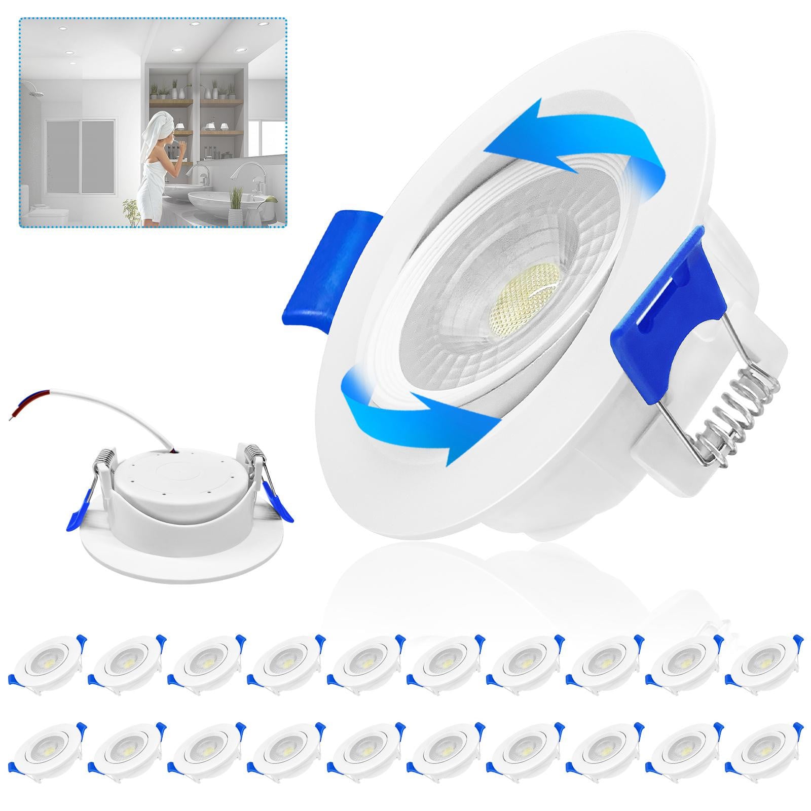 VA-Cerulean Set van 20 LED inbouwspots, plat, koelwit, 5W, 230V