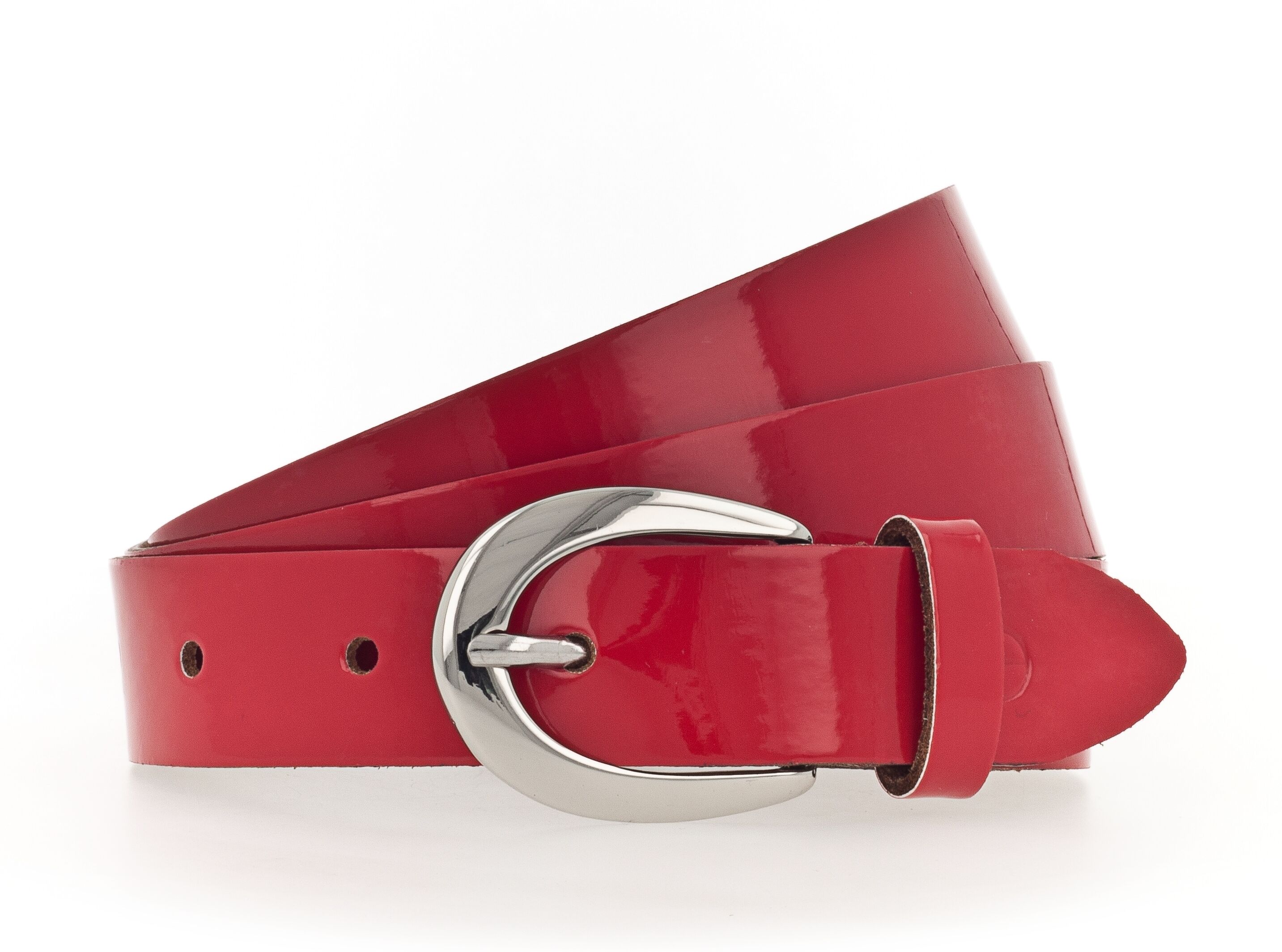 Ledergürtel TAMARIS "Carolin Silver", Damen, Gr. 75, rot, Materialmix, unifarben, Gürtel Ledergürtel, weiches Lack-Rindleder mit hochglänzendem Finish rot 75