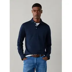 Hackett London für Herren. HM5500049 Langarm-Poloshirt Pima Marineblau (L), Lässig, Baumwolle, Klassisch