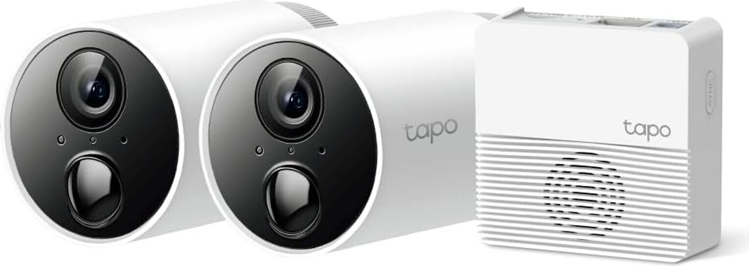 TP-Link Tapo Intelligentes drahtloses Sicherheitskamerasystem, 2-Kamera-System, IP-Sicherheitskamera, Innen & Außen, Verkabelt & Kabellos, Wand, Schwarz, Weiß, Patrone (Form)