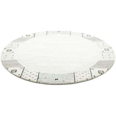 Wollteppich THEKO "Denver 1999, handgeknüpft", beige, H:16mm Ø:190cm, Schurwolle, Teppiche, reine Wolle, Gabbeh Design, mit Bordüre, auch in rund, Wohnzimmer