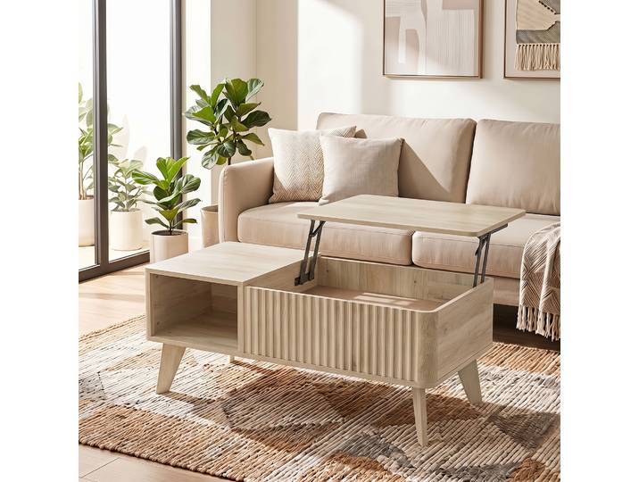 HOMCOM Table Basse Relevable Chêne 100x48x41cm 2 Étagères