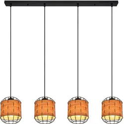 Hängeleuchte Holzoptik Pendelleuchte Gitter schwarz Esszimmerleuchte braun, Metall, 4x E27 Fassungen, LxBxH 100x18x120 cm